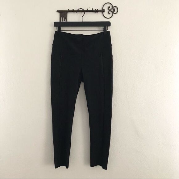 Athleta black zipper pocket mesh sided yoga leggings woman’s size small - Picture 1 of 9
